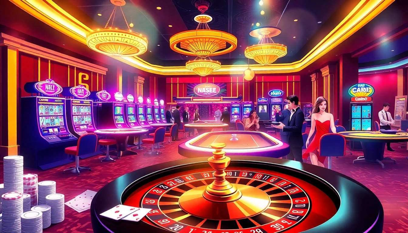 Experience the thrill of gambling with Nhà Cái 89bet in a vibrant casino setting, featuring tables and exciting games.