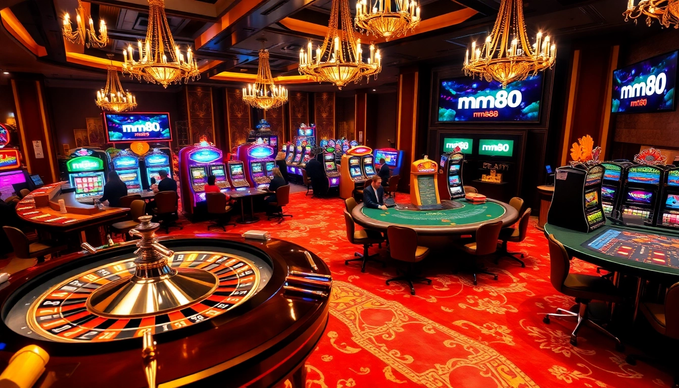 Discover the thrilling excitement of mm88 at a bustling casino with players enjoying roulette and blackjack.